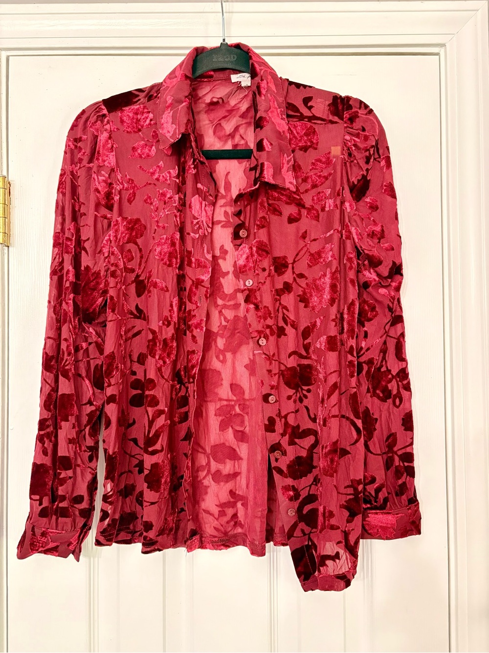 Ultra Pink Sheer Red Floral Burnout Button-Down Shirt